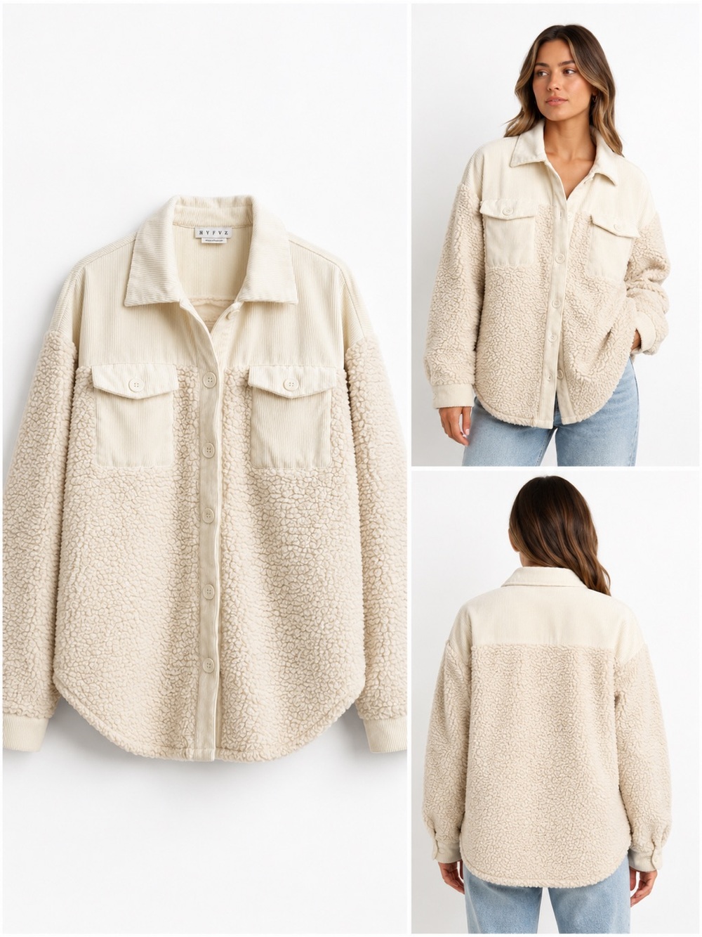 HYFVE Cream Teddy Button Up Sherpa Shacket Size M